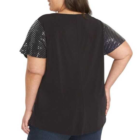Lane Bryant Sz 18/20 Shimmering Black Sequin Tee - Picture 2 of 8